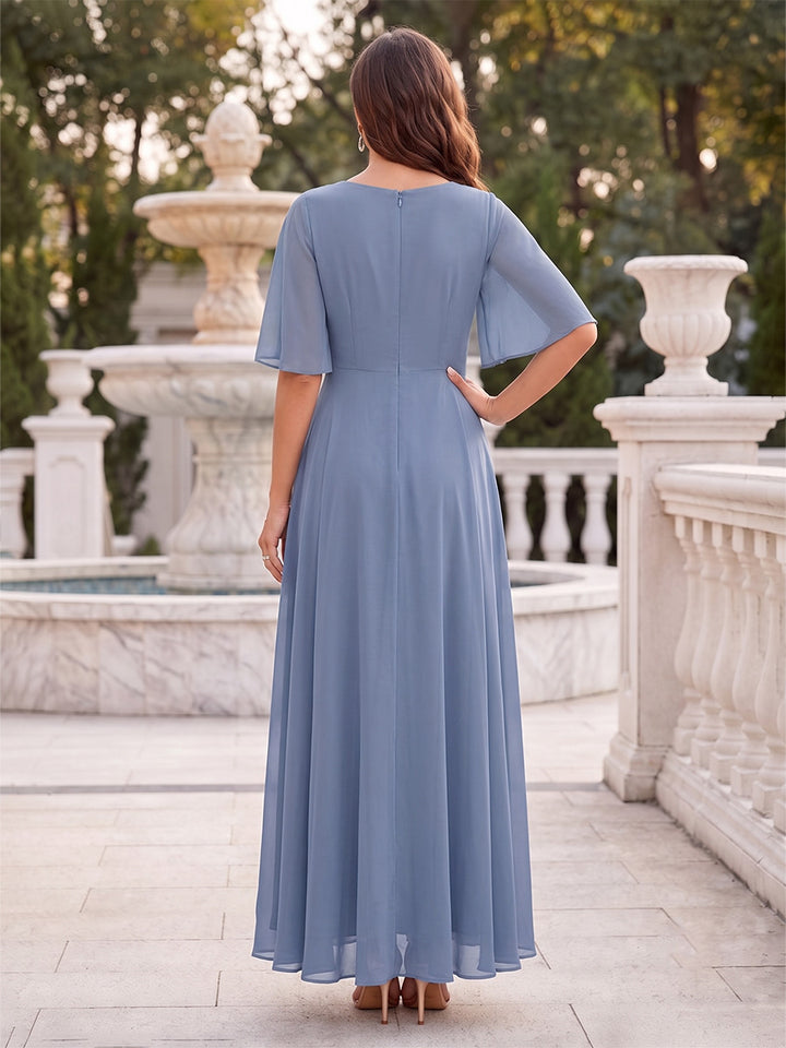 A-Line/Princess Half Sleeves Square Neck Floor-length Mother of the Bride Dresses with Rhinestone