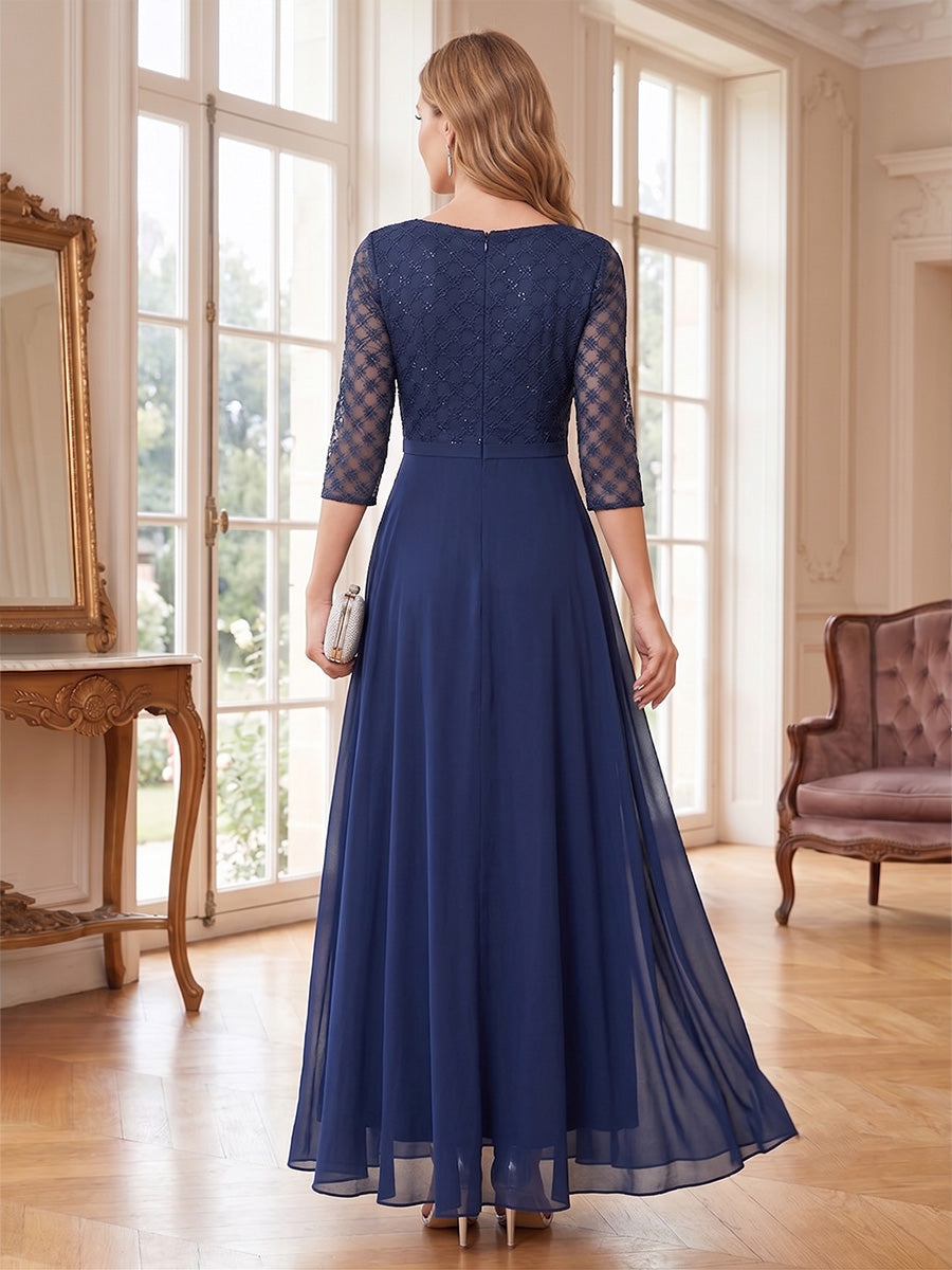 A-Line/Princess V-Neck 3/4 Sleeves Floor-Length Mother of the Bride Dresses with Lace &amp; Applique