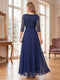 A-Line/Princess V-Neck 3/4 Sleeves Floor-Length Mother of the Bride Dresses with Lace & Applique