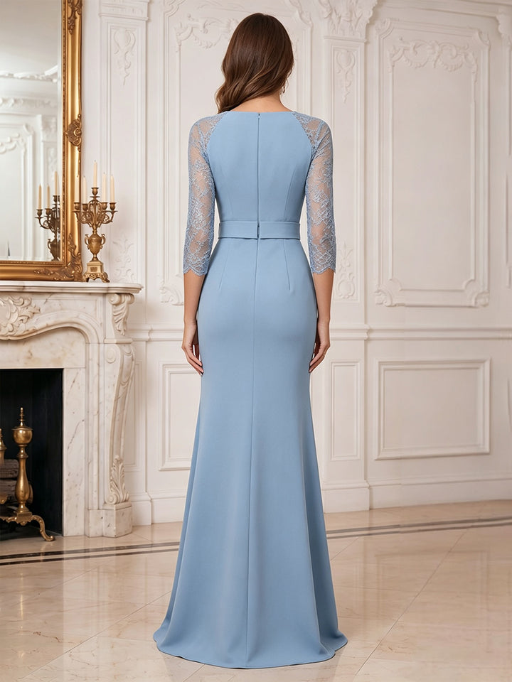Trumpet/Mermaid Scoop 3/4 Sleeves Floor-Length Mother of the Bride Dresses with Lace &amp; Split Side