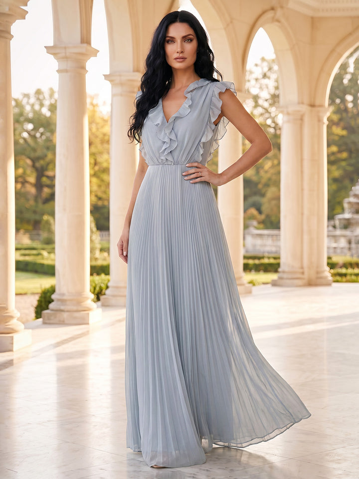 A-Line/Princess V-Neck Sleeveless Floor-Length Mother of the Bride Dresses with Ruffles &amp; Pleats