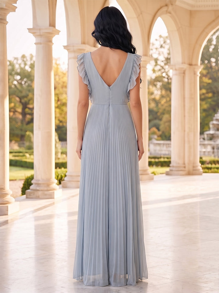 A-Line/Princess V-Neck Sleeveless Floor-Length Mother of the Bride Dresses with Ruffles &amp; Pleats