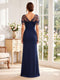 Sheath/Column Asymmetrical Cape Sleeves Floor-Length Mother of the Bride Dresses with 3D Floral & Lace
