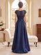 A-Line/Princess Scoop Short Sleeves Asymmetrical Mother of the Bride Dresses with Lace & Applique