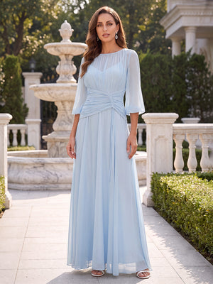 A-Line/Princess Scoop 3/4 Sleeves Floor-Length Mother of the Bride Dresses with Ruched
