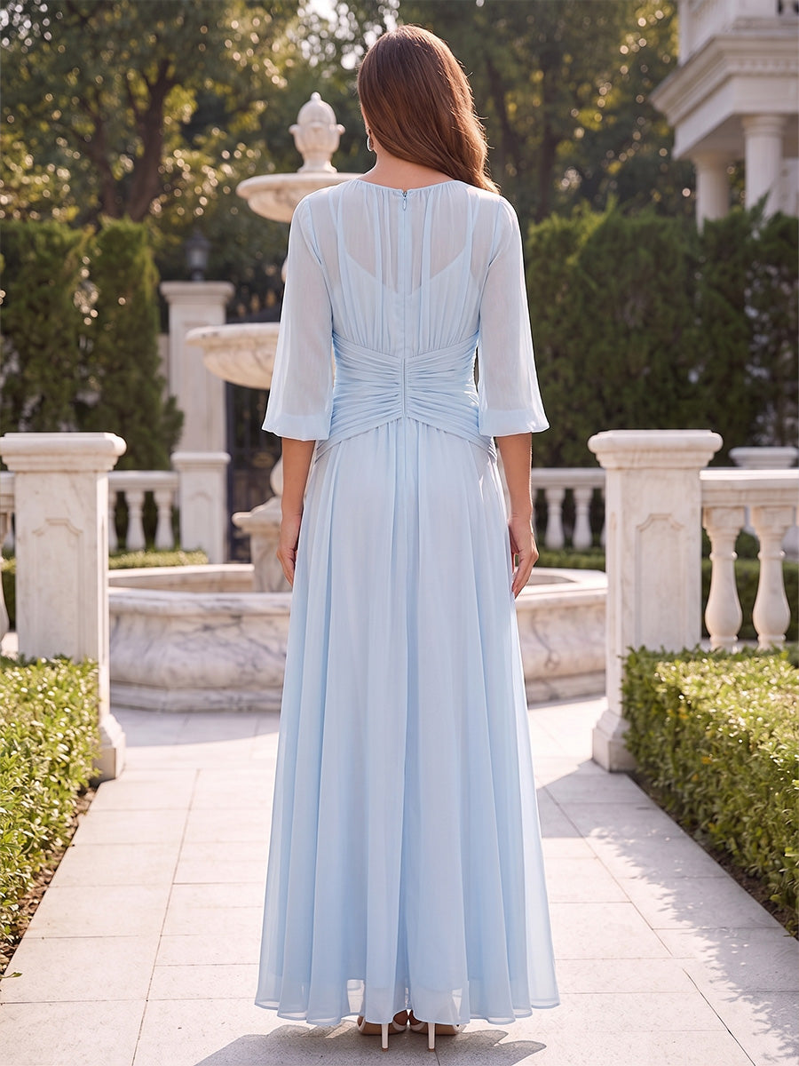 A-Line/Princess Scoop 3/4 Sleeves Floor-Length Mother of the Bride Dresses with Ruched