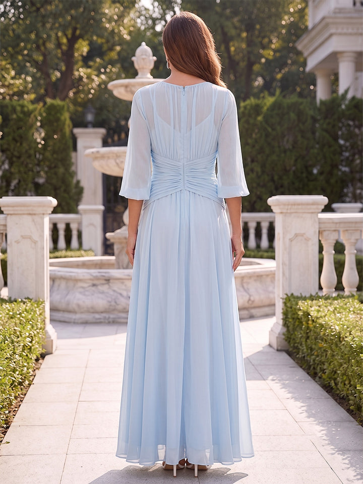 A-Line/Princess Scoop 3/4 Sleeves Floor-Length Mother of the Bride Dresses with Ruched
