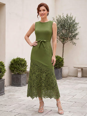 A-Line/Princess Scoop Sleeveless Tea-Length Mother of the Bride Dresses with Applique & Bowknot