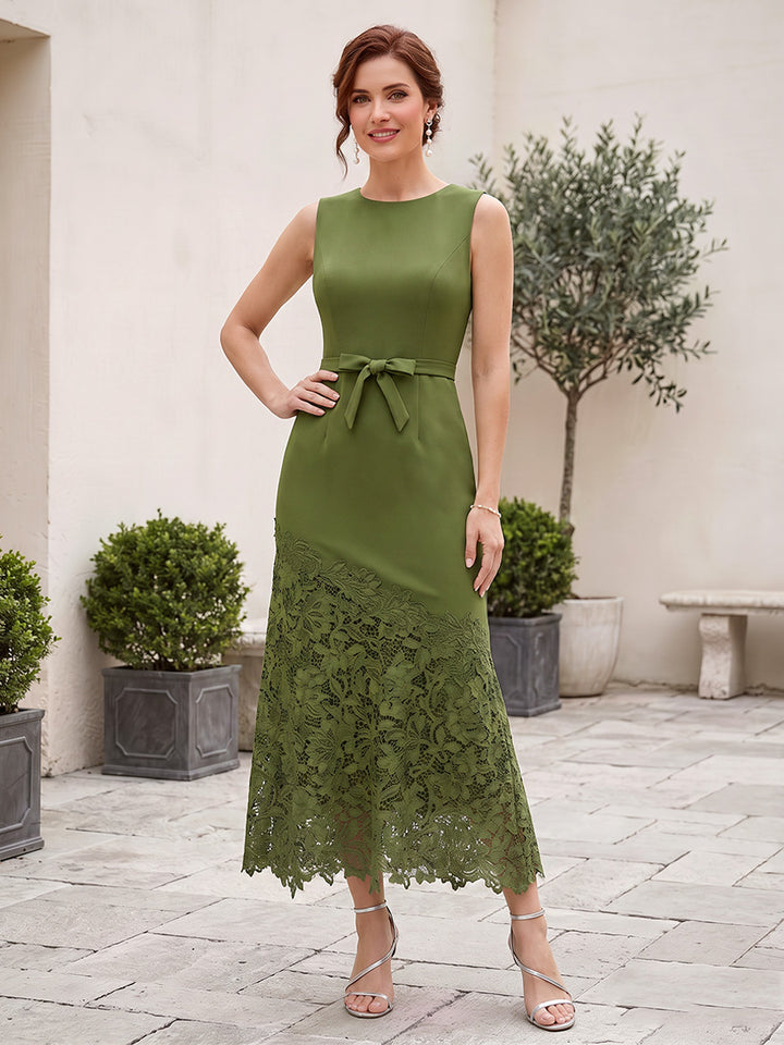 A-Line/Princess Scoop Sleeveless Tea-Length Mother of the Bride Dresses with Applique &amp; Bowknot