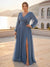 A-Line/Princess V-Neck Long-Sleeves Floor Length Plus Size Mother of the Bride Dresses with Pleats & 3D Floral