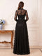 A-Line/Princess High Neck Long Sleeves Floor-Length Mother of the Bride Dresses with Lace & Applique