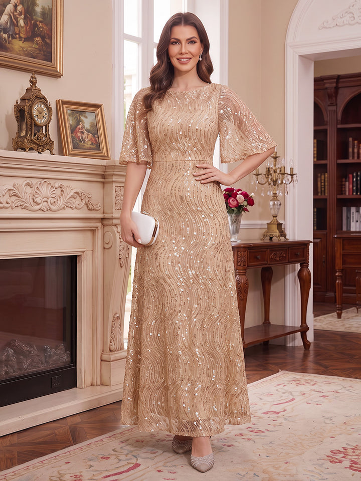 A-Line/Princess Scoop Half Sleeves Ankle-Length Mother of the Bride Dresses with Sequins