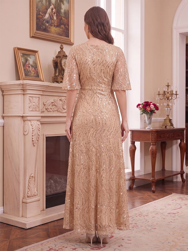 A-Line/Princess Scoop Half Sleeves Ankle-Length Mother of the Bride Dresses with Sequins