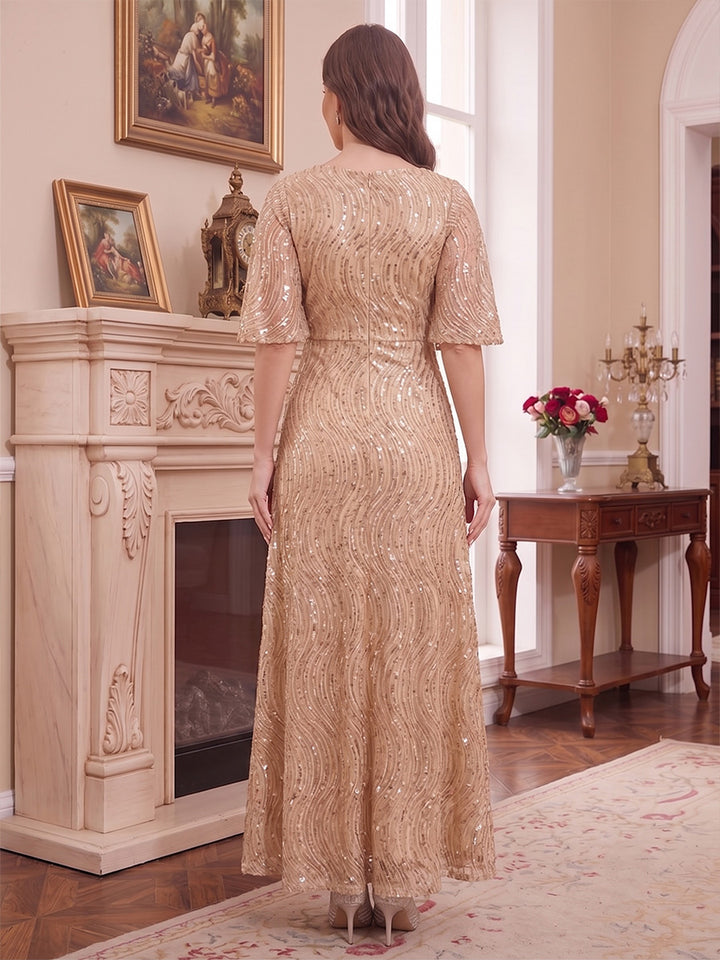 A-Line/Princess Scoop Half Sleeves Ankle-Length Mother of the Bride Dresses with Sequins