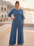 Jumpsuit Scoop Half Sleeves Floor-Length Plus SIze Mother of the Bride Dresses with Feather