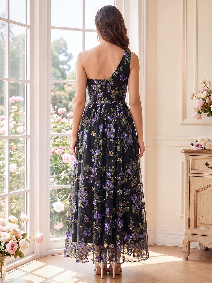 A-Line/Princess One-Shoulder Sleeveless Ankle-Length Mother of the Bride Dresses with Flower &amp; Lace