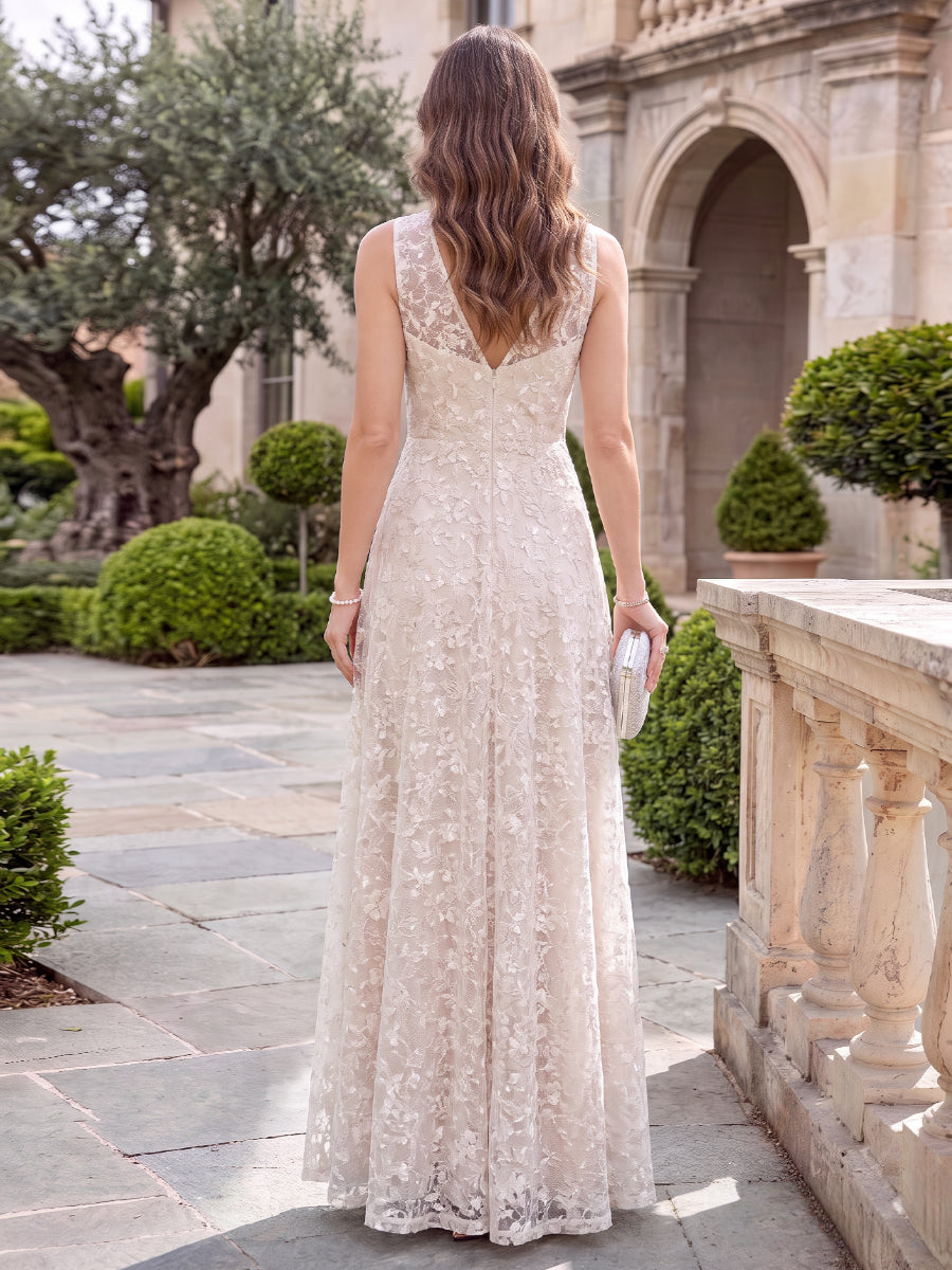 A-Line/Princess Scoop Sleeveless Ankle-Length Mother of the Bride Dresses with Applique &amp; Lace