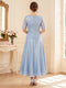 A-Line/Princess Scoop Short Sleeves Tea-Length Mother of the Bride Dresses with Sequins & Lace