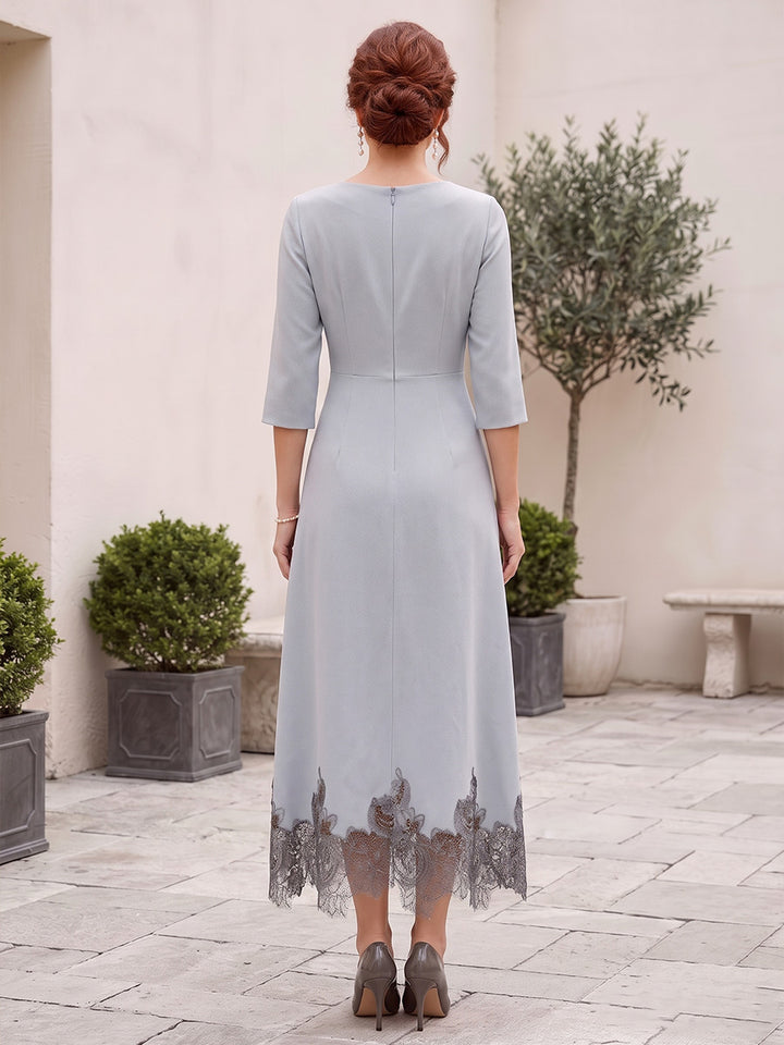 A-Line/Princess Asymmetric Tea-Length 3/4 Sleeves Mother of the Bride Dresses with Flower