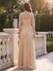 A-Line/Princess Scoop 3/4 Sleeves Floor-Length Mother of the Bride Dresses with Sequins & Lace