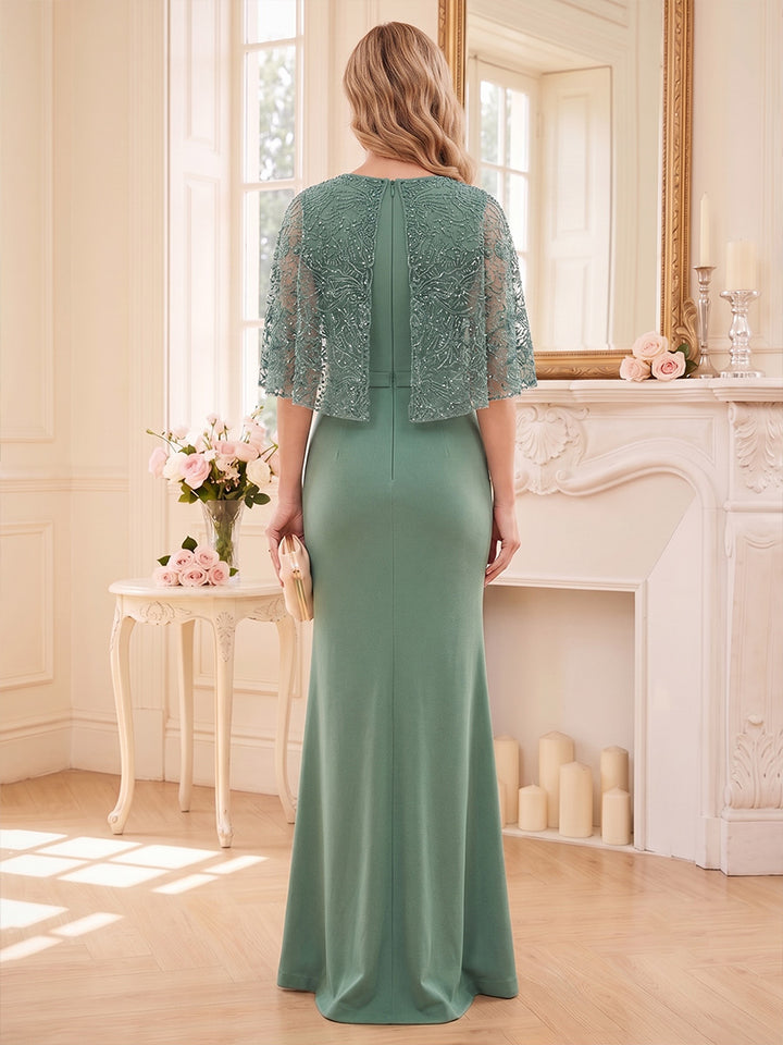Trumpet/Mermaid Asymmetrical Cape Sleeves Floor-Length Mother of the Bride with Lace