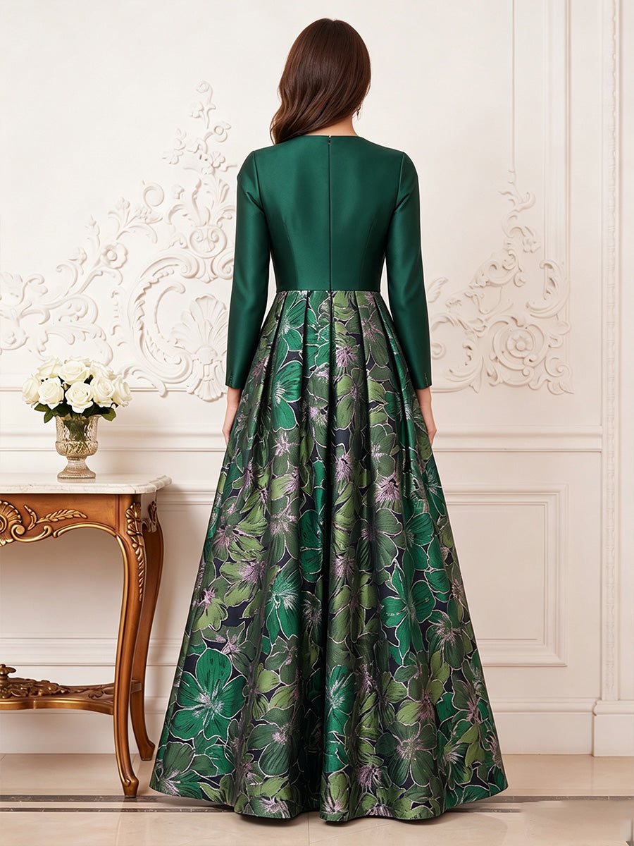 A-Line/Princess V-Neck Short Sleeves Satin Floor-Length Mother of the Bride Dresses with Floral Printed