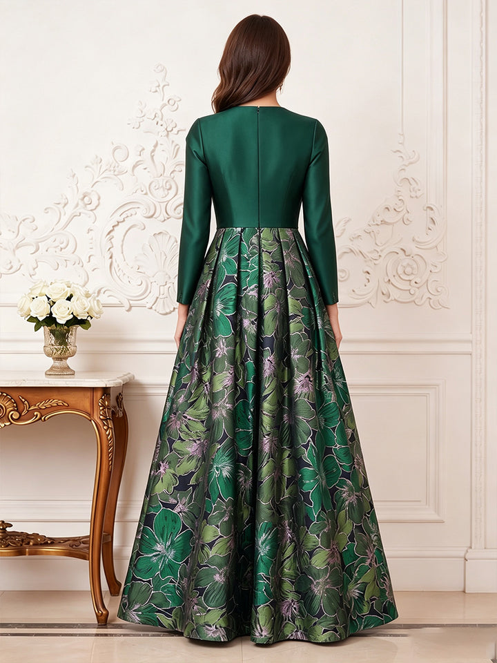 A-Line/Princess V-Neck Short Sleeves Satin Floor-Length Mother of the Bride Dresses with Floral Printed