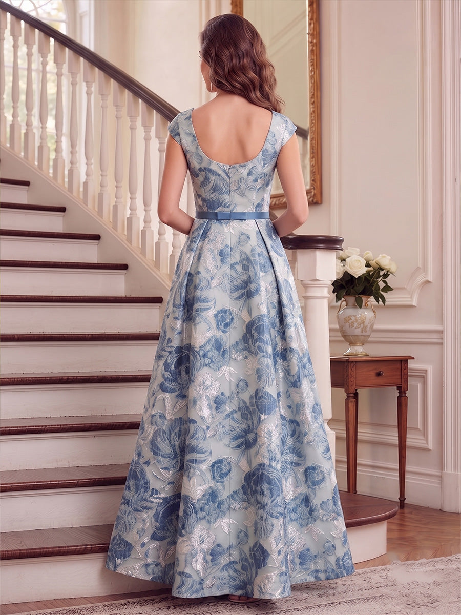 A-Line/Princess  Square Neck  Sleeveless  Satin  Floor-Length  Mother of the Bride Dresses  with Floral Printed