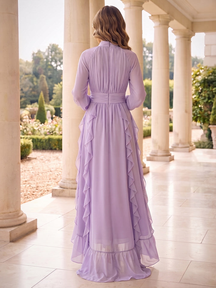 A-Line/Princess High Neck Long Sleeves Chiffon Ankle-Length Mother of the Bride Dresses with Pleats