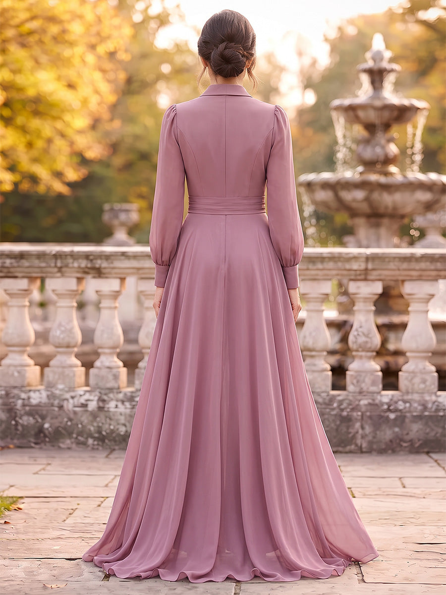 Jumpsuits V-Neck Long Sleeves Chiffon Ankle-Length Mother of the Bride Dresses with Overskirt