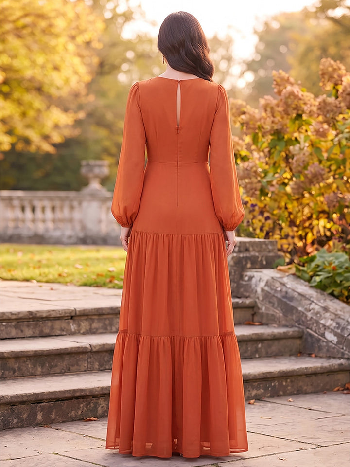 A-Line/Princess Scoop Long Sleeves Chiffon Floor-Length Mother of the Bride Dresses