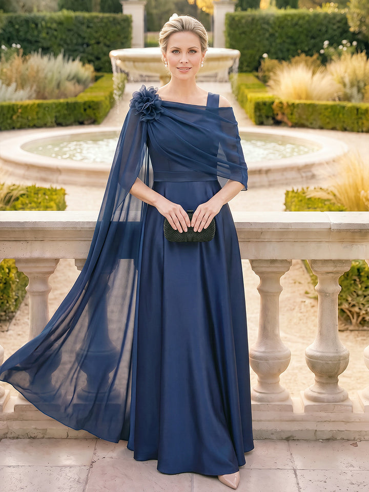 A-Line/Princess Sweetheart Sleeveless Satin Floor-Length Mother of the Bride Dresses with 3D Flower &amp; Ruffles