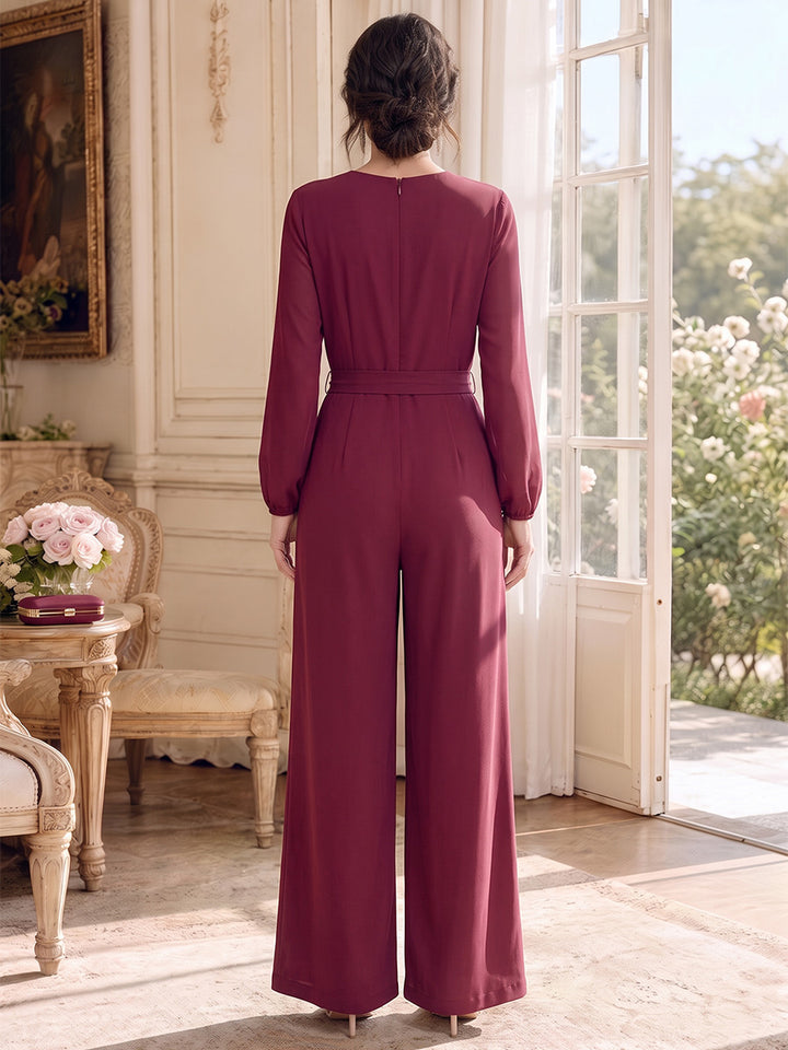 Jumpsuits Scoop Long Sleeves Chiffon Ankle-Length Mother of the Bride Dresses with Ruffles