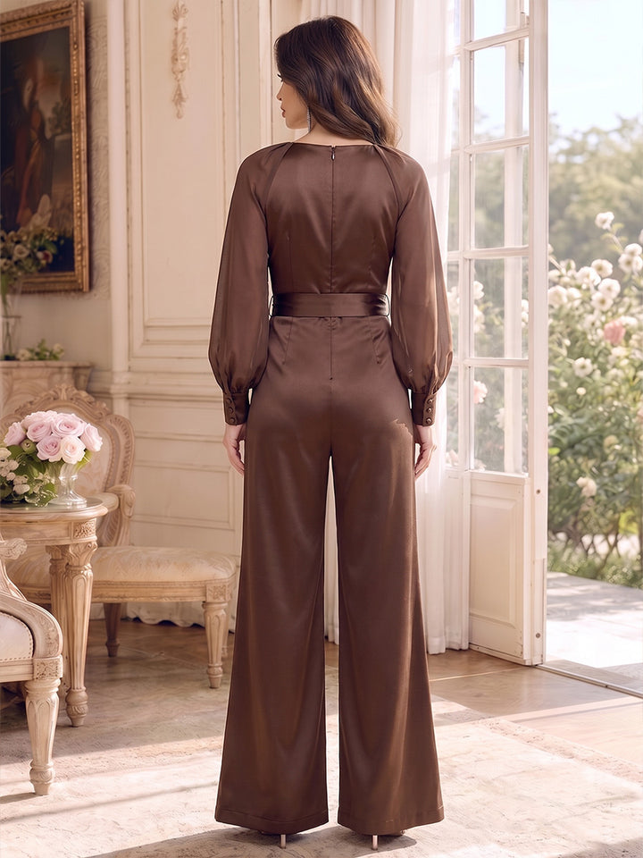 Jumpsuits Scoop Long Sleeves Chiffon Ankle-Length Mother of the Bride Dresses with Belt