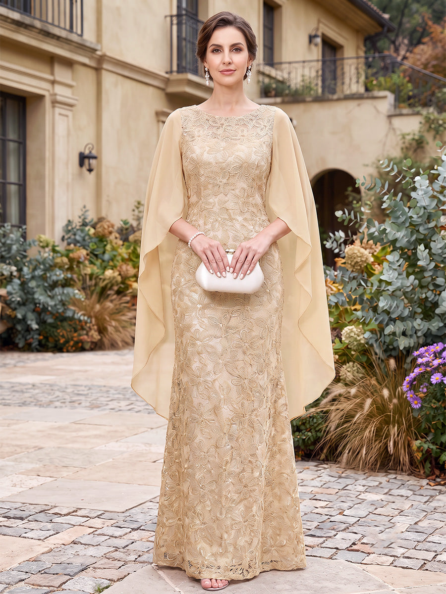 Ball Gown Scoop Cap Sleeves Chiffon Floor-Length Mother of the Bride Dresses with Florals