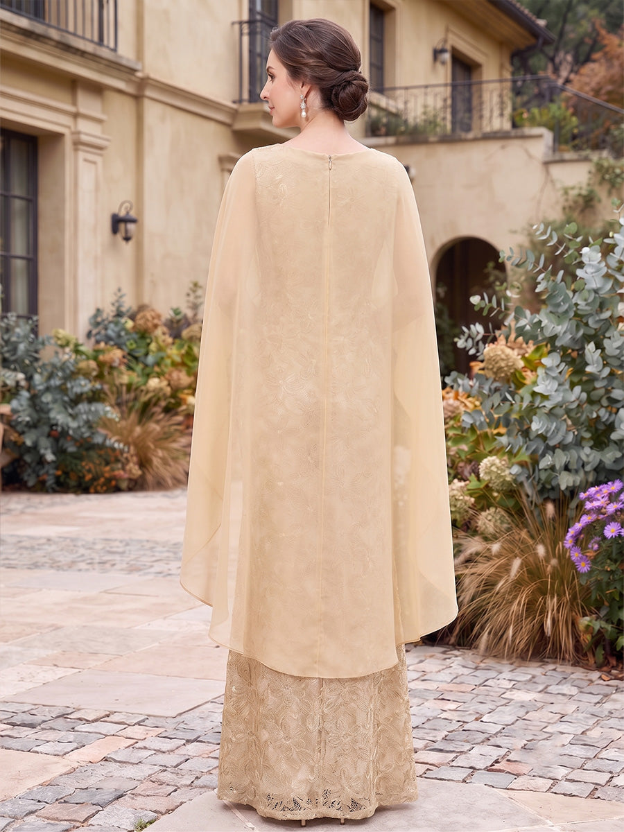 Ball Gown Scoop Cap Sleeves Chiffon Floor-Length Mother of the Bride Dresses with Florals
