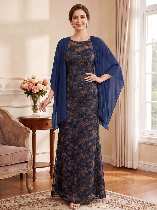 Sheath/Column Scoop Sleeveless Jacquard Floor-Length Mother of the Bride Dresses with Floral Printed