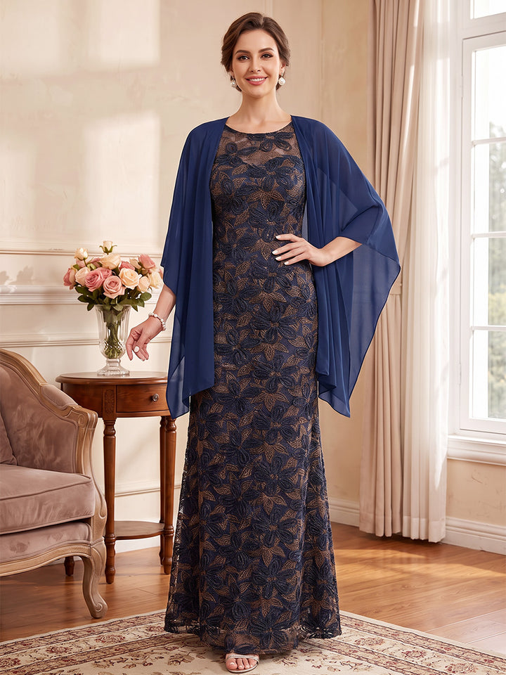 Sheath/Column Scoop Sleeveless Jacquard Floor-Length Mother of the Bride Dresses with Floral Printed