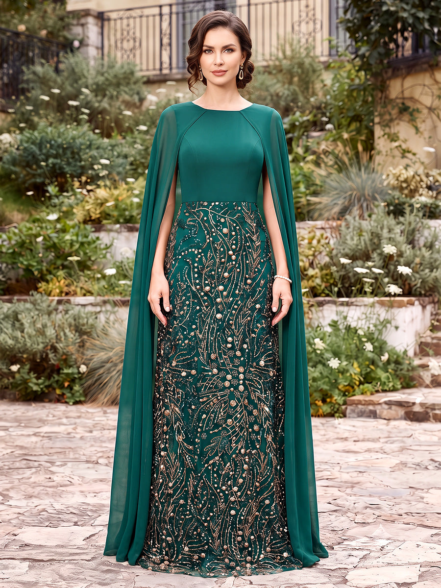 Sheath/Column Scoop Sleeveless Chiffon Floor-Length Mother of the Bride Dresses With Appliques &amp; Cape