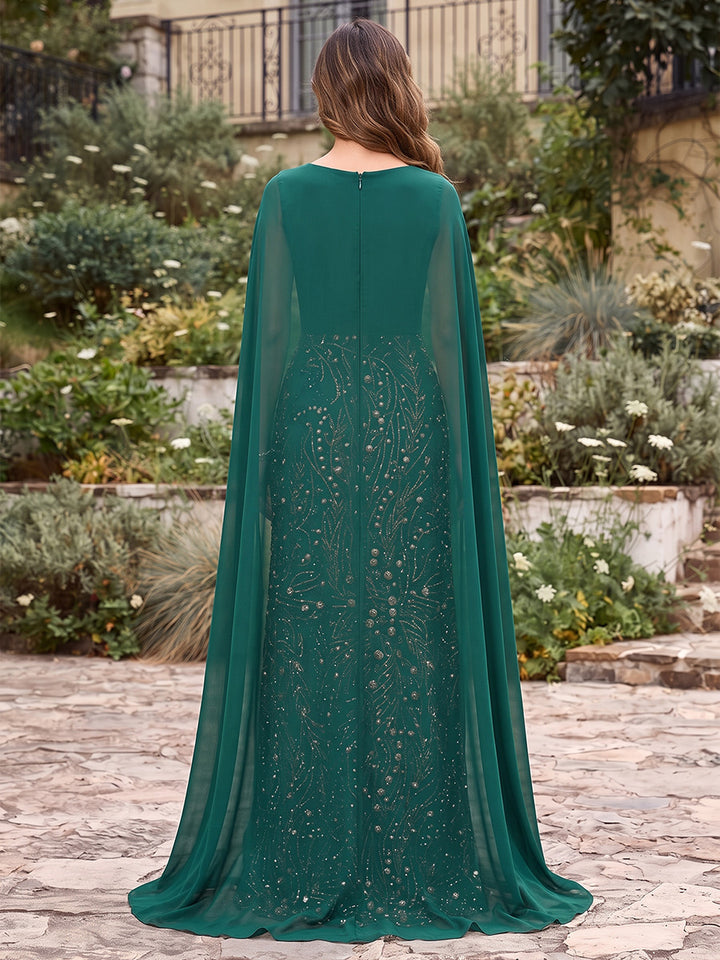 Sheath/Column Scoop Sleeveless Chiffon Floor-Length Mother of the Bride Dresses With Appliques &amp; Cape