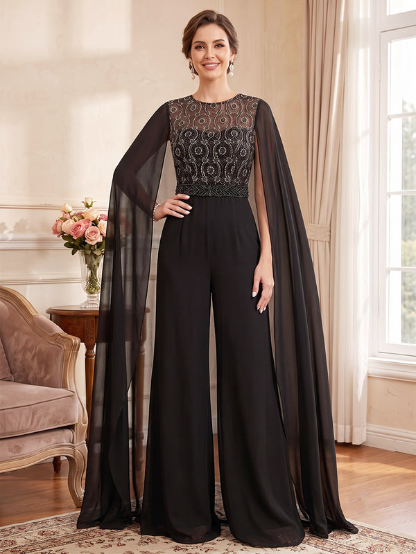 Jumpsuits  Scoop  Sleeveless  Chiffon  Floor-Length  Mother of the Bride Dresses  with Lace