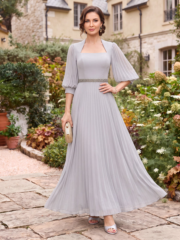 A-Line/Princess  Square Neck  Half Sleeves  Chiffon  Ankle-Length  Mother of the Bride Dresses  with Belt & Pleats