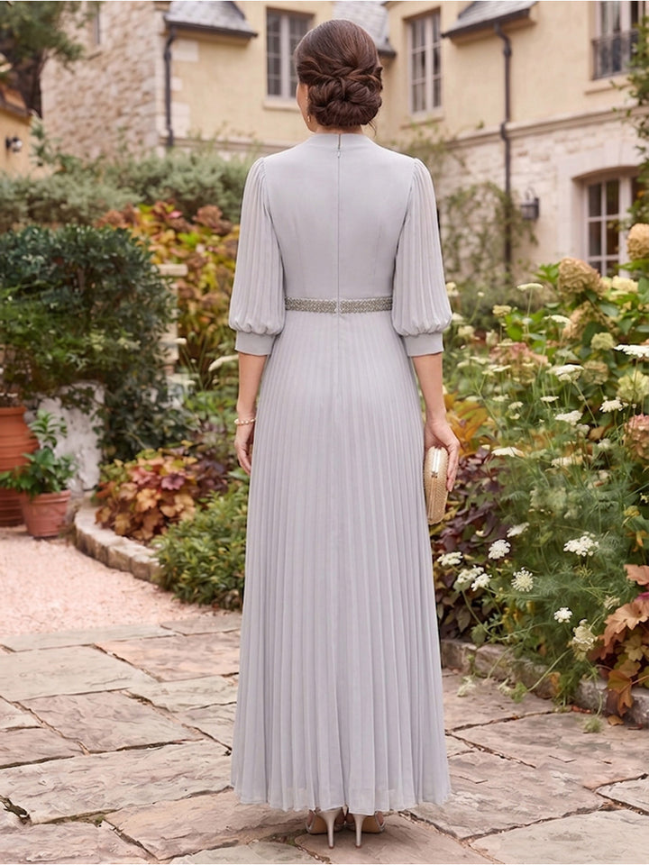 A-Line/Princess  Square Neck  Half Sleeves  Chiffon  Ankle-Length  Mother of the Bride Dresses  with Belt &amp; Pleats