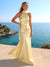 Sheath/Column Halter Sleeveless Floor-Length Bridesmaid Dresses with Ruched & Scarf