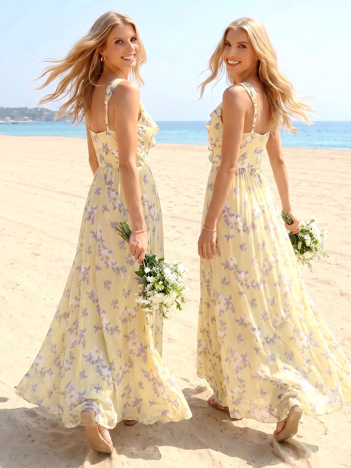 A-Line/Princess V-Neck Sleeveless Floor-Length Bridesmaid Dresses With Ruffles &amp; Ruched