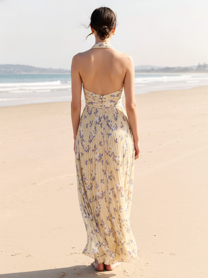 A-Line/Princess Sleeveless Halter Floor-Length Bridesmaid Dresses with Pleats