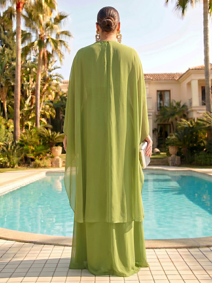 Sheath/Column High Neck Floor-Length Plus Size Bridesmaid Dresses With Ruched &amp; Cape