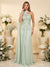 A-Line/Princess Scarf Neck One-Shoulder Floor-Length Long Bridesmaid Dresses With Applique & Ruched