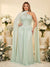 A-Line/Princess Scarf Neck One-Shoulder Floor-Length Long Plus Size Bridesmaid Dresses With Applique & Ruched