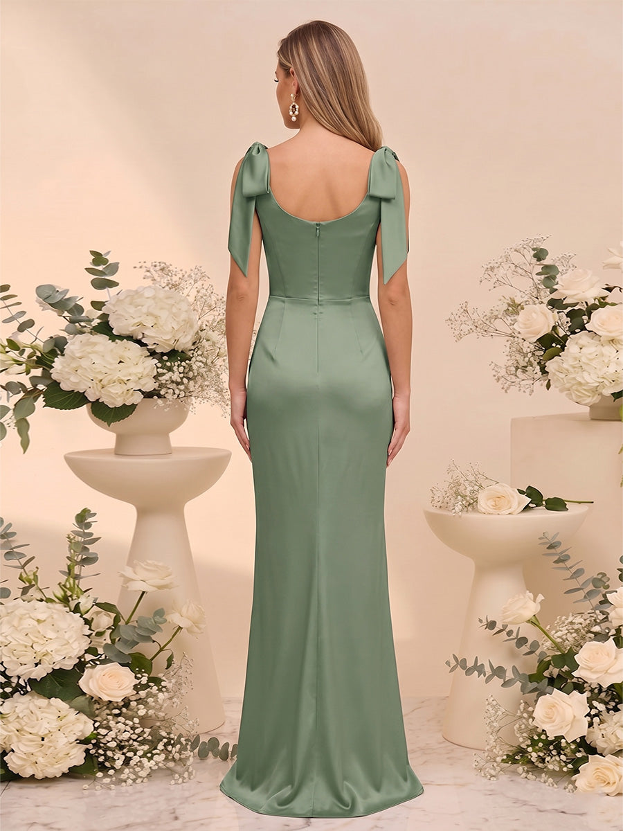 Trumpet/Mermaid Cowl Neck Sleeveless Floor-Length Bridesmaid Dresses With Bowknot &amp; Ruched
